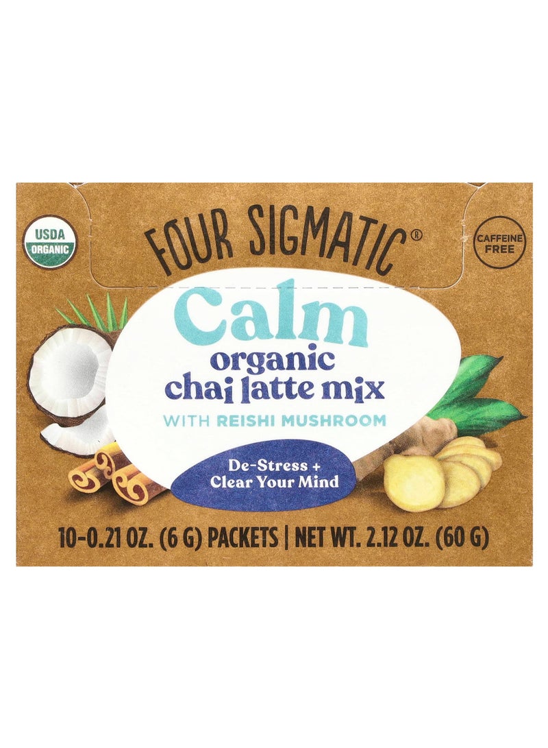 Calm, Organic Chai Latte Mix with Reishi Mushroom, Caffeine Free, 10 Packets, 0.21 oz (6 g) Each